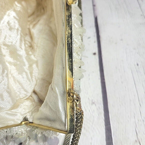 Mr Ernest Evening Hand Bag White Vintage Beaded & Sequins Purse Madein Hong Kong - Picture 4 of 11